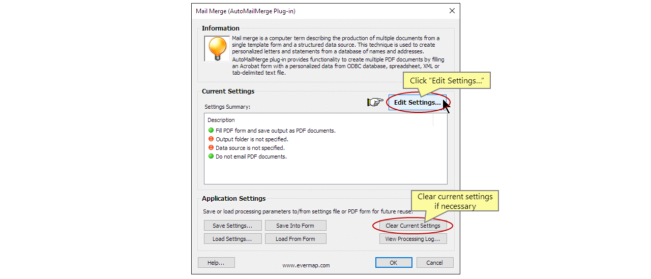 Edit mail merge settings